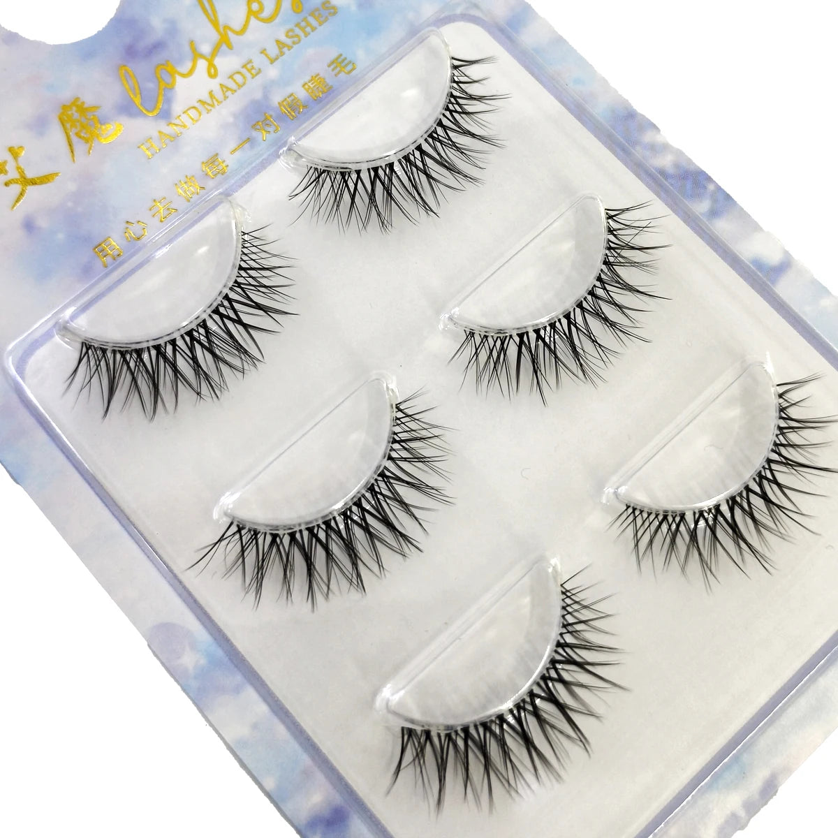 NEW 3Pair 4D Mink Lashes Natural Short Long Invisible Thin Band Fake Lashes Curl Soft Eyelashes Extension Beauty