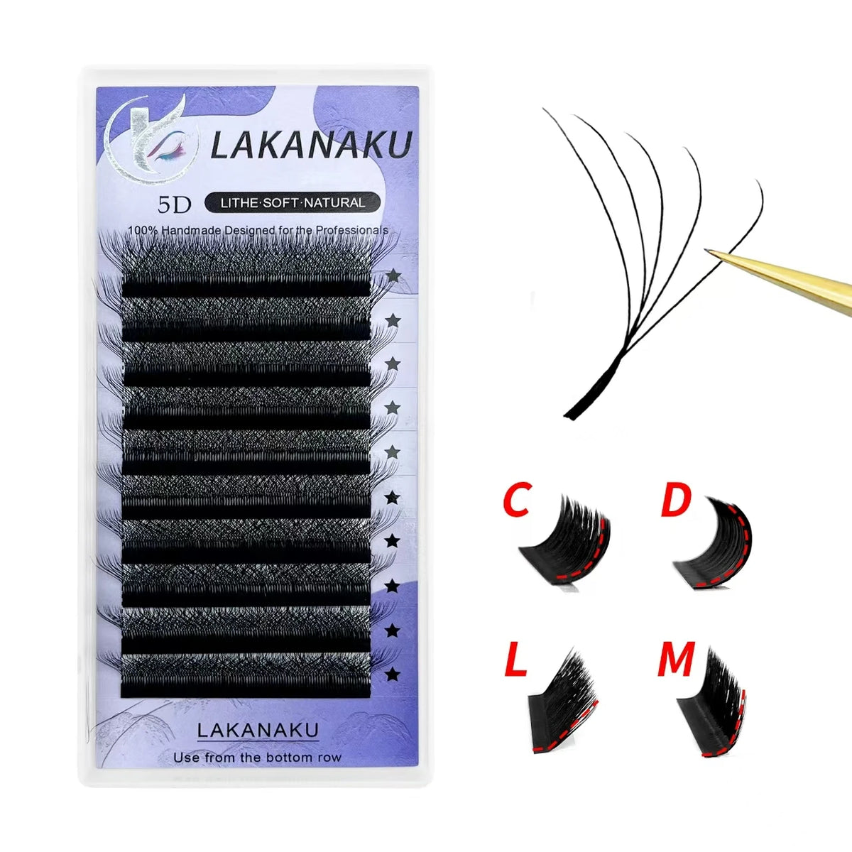 LAKANAKU 6D W Shaped L M Curl Cilios 5D W Clover Russian Eyelashes Extension Volume Lashes Extension Angle W Shape Mink Lashes