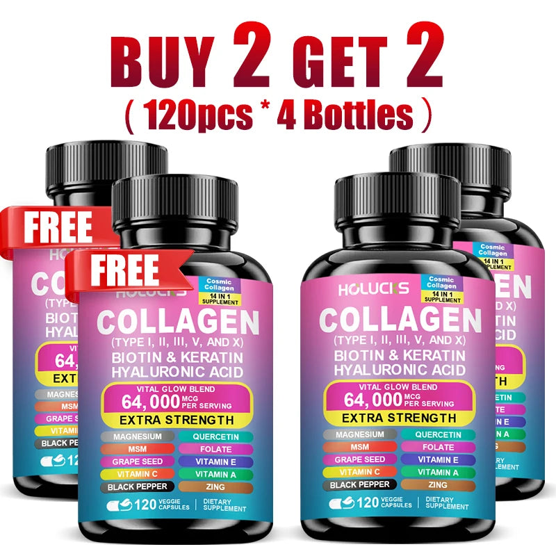 Collagen Capsules with Vitamin A C E Biotin, Support Skin Nail Joint Health, Hair Growth, Anti Aging, Firming, Whitening, Energy