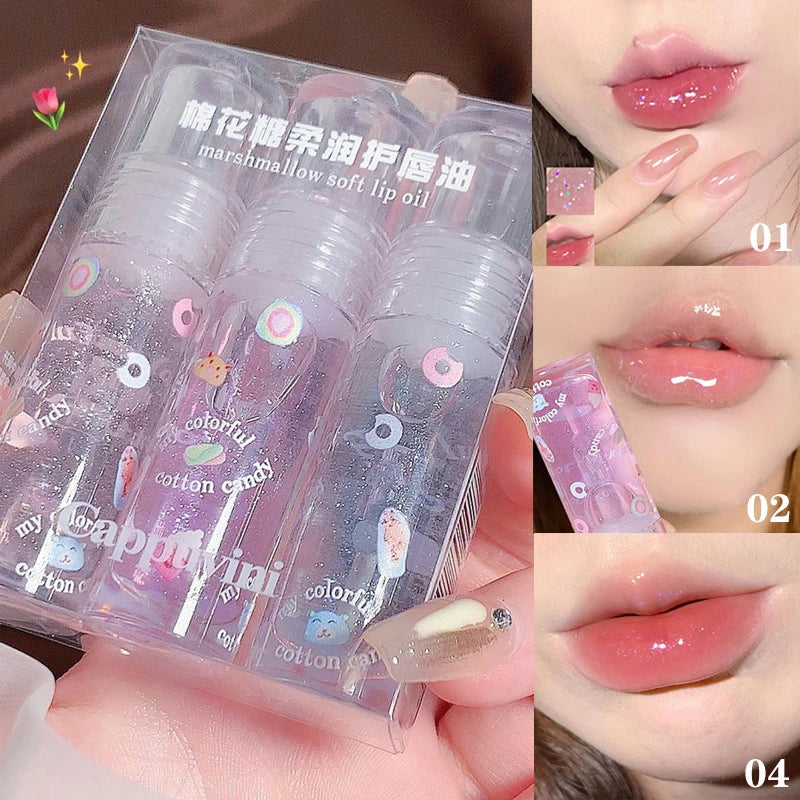 New 1/3Pcs Transparent Glitter Lip Gloss Set Clear Water Light Lip Glaze Moisturizer Changing Lip Oil Jelly Mirror Lipsticks