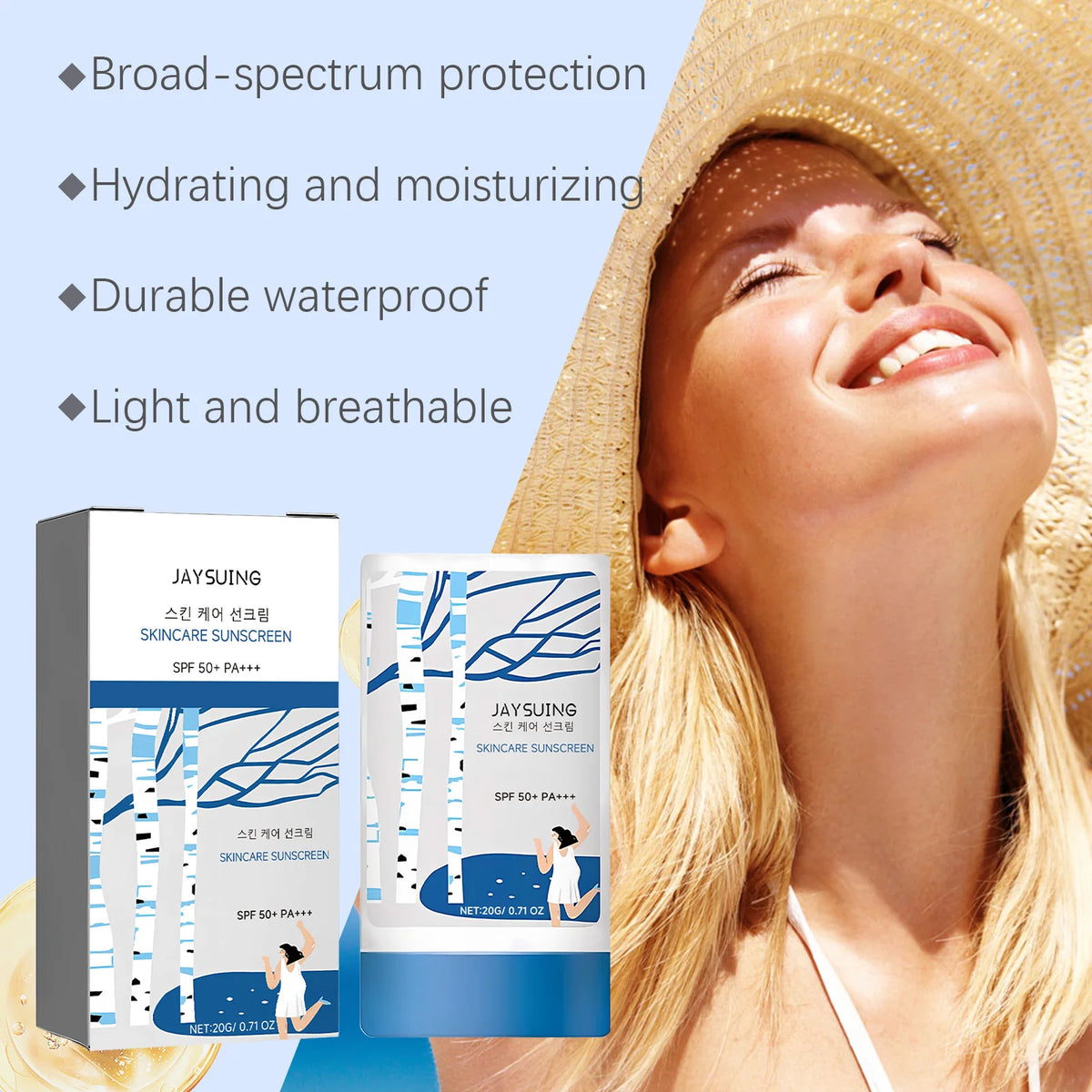 Jaysuing Skincare Sunscreen SPF 50+ Uv Protective Deep Moisturizing Anti Oxidant Non Greasy Waterproof Sunblock Stick Beauty