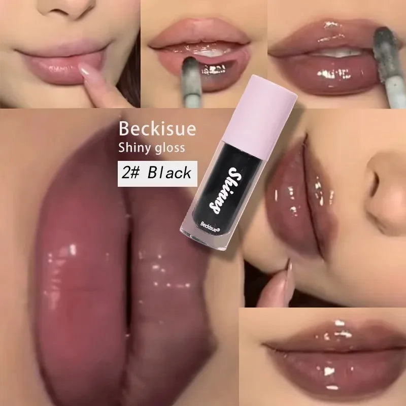 Clear Transparent Jelly Lip Gloss Hydrating Drying Mirror Black Lip Glaze Tint Plumper Crystal Moisturizing Lip Care Oil Makeup