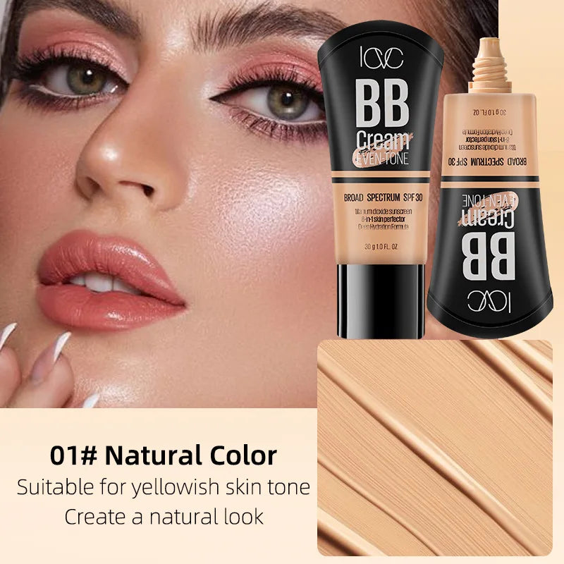 SPF30 Moisture Sunscreen BB Cream Liquid Face Base Foundation Whitening BB Cream Foundation Cream Face Makeup Concealer Cream