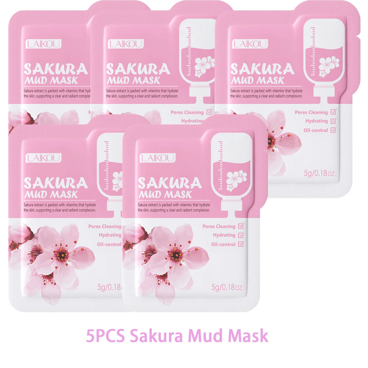 Laikou Sakura Clay Mask Trial Size Hydrating Deep Cleansing Pore Minimizing Brightening Face Mask Skin Care Product Mud Mask 5g
