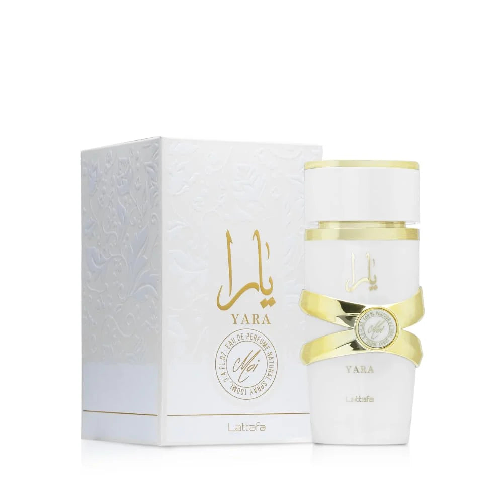 Lattafa Yara Moi Eau De Parfum 3.4 oz / 100 ml for Women, White Yara Sweet Fruity Floral Gourmand Perfume with Pear, Pink Pepper, Black Currant, Tuberose, Jasmine, Almond, Vanilla, Cashmeran and Patchouli, Elegant Signature S