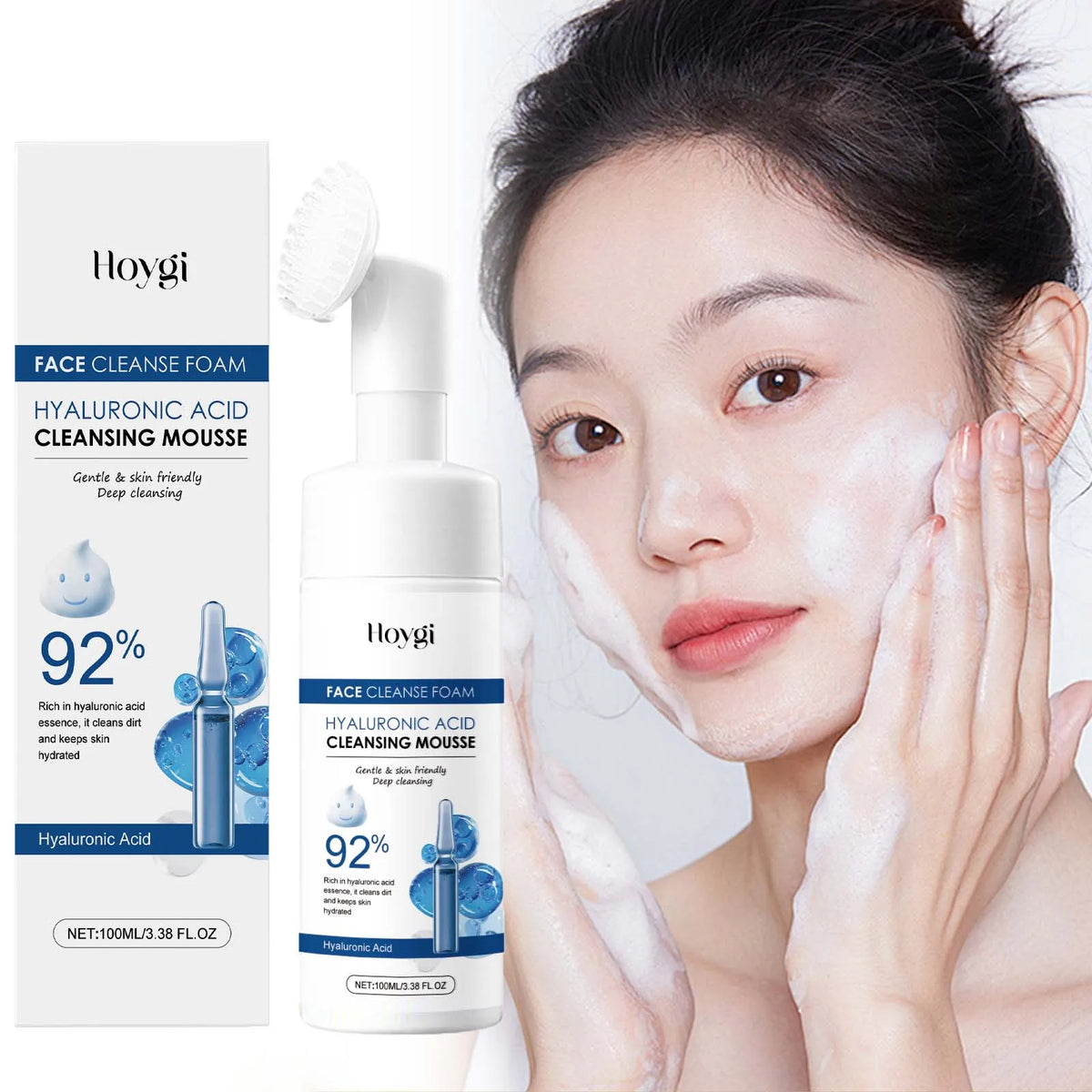 Hyaluronic Acid Cleansing Foam Gentle Moisturizing & Nourishing Oil Control Brightening Rejuvenation Face Wash Foam Face Cleanse