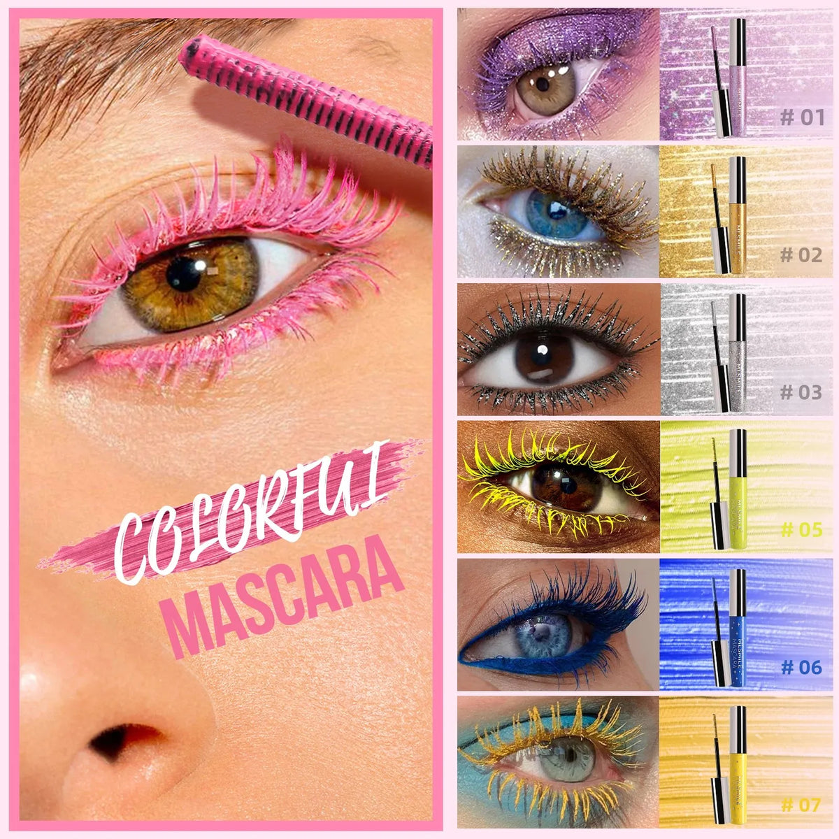 Waterproof Glitter Mascara Volumizing Curling Long Wearing Smudge Proof Fast Drying Pearlescent Lash Booster