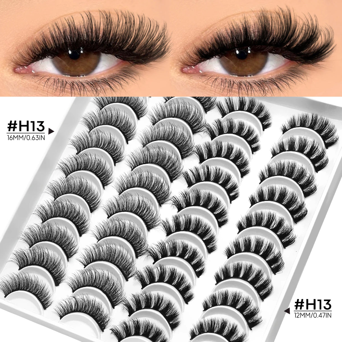 LASVIREY Fluffy Lashes 5/20 Pairs Natural Thick False Eyelashes Mixed Tray Lashes Dramatic Volume 3D Faux Mink Lashes Extension