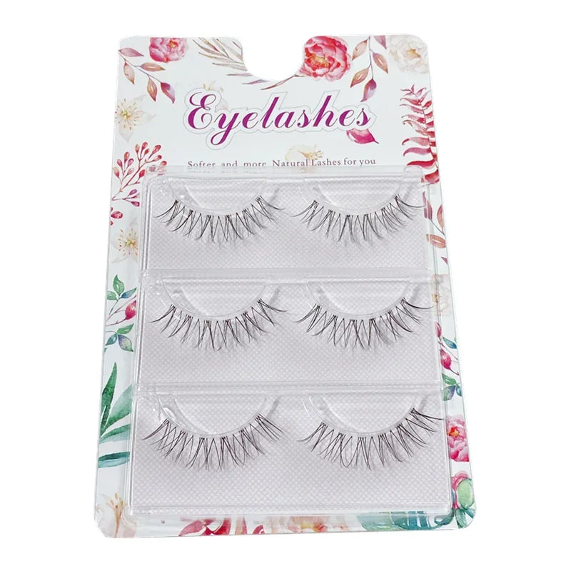 NEW 3Pair 4D Mink Lashes Natural Short Long Invisible Thin Band Fake Lashes Curl Soft Eyelashes Extension Beauty