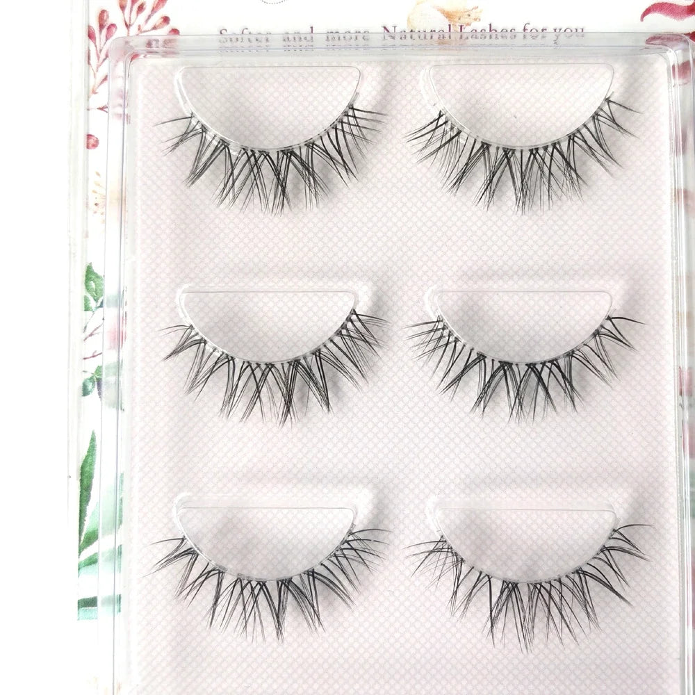 NEW 3Pair 4D Mink Lashes Natural Short Long Invisible Thin Band Fake Lashes Curl Soft Eyelashes Extension Beauty