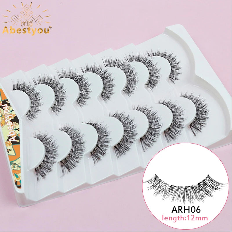 Abestyou Offical 7Pair 12mm Short Brown Coffee Color False EyeLashes Natural Long Wispy Invisible Band Full Strip 3d Mink Lashes