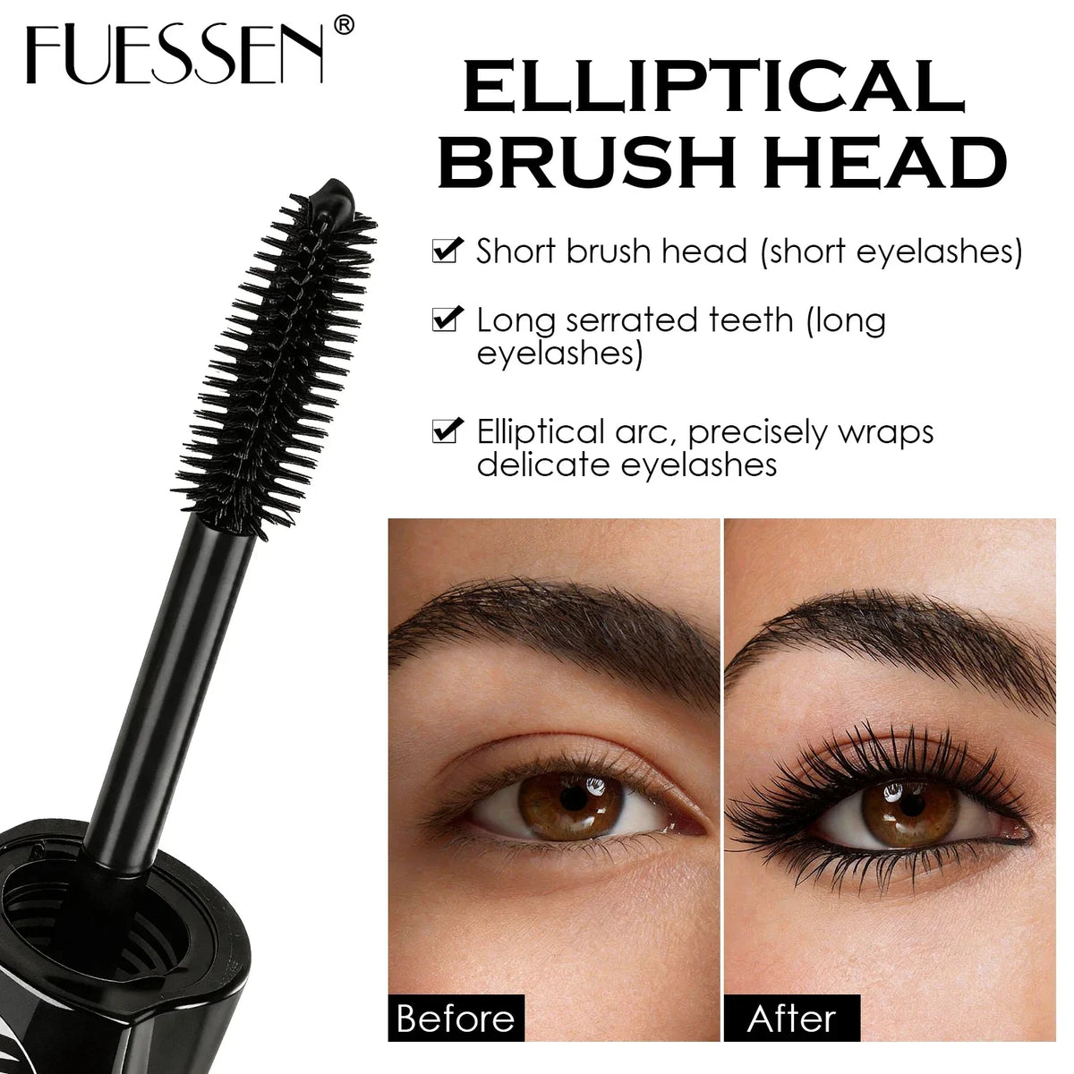 2pcs FUESSEN 9D Volume Mascara Set Intense Black Waterproof Long-Lasting Thick Full Lash Effect Ideal Mother's Day Gift for Best