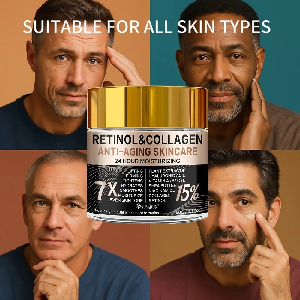Retinol Collagen Anti-Aging Face & Eye Cream in Glass Jar - Moisturizing & Wrinkle Reduction for Firm Skin.
