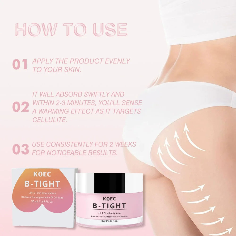 100ml KOEC B-TIGHT Lifting Firming Smoothing Booty Mask Body Cream Reduce Cellulite Hyaluronic Acid Brazil Pepper Guarana Seed