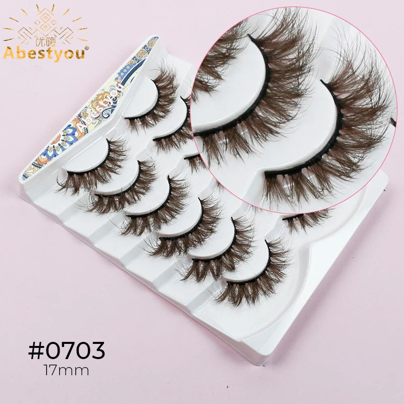 Abestyou 5d 6/7pairs Luxury Brand D Curl Fluffy Brown Colorful Mink Ruassia Volume Messy Lashes Blonde Bronze Dramatic Eyelashes