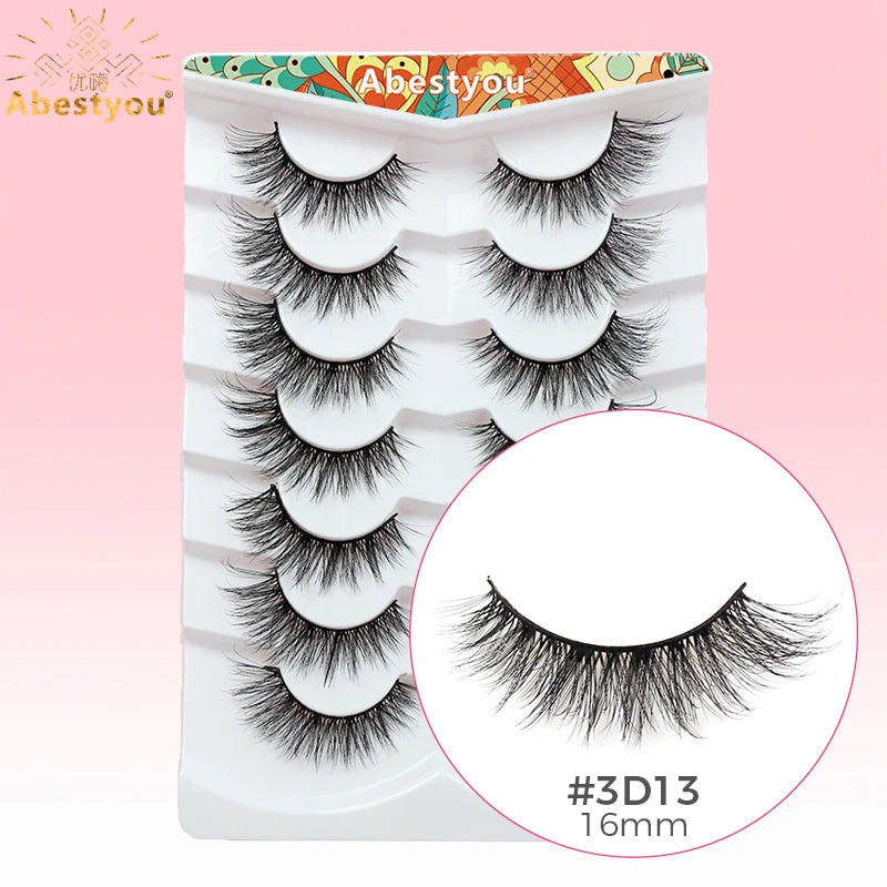 Abestyou Offical 7Pair 12mm Short Brown Coffee Color False EyeLashes Natural Long Wispy Invisible Band Full Strip 3d Mink Lashes