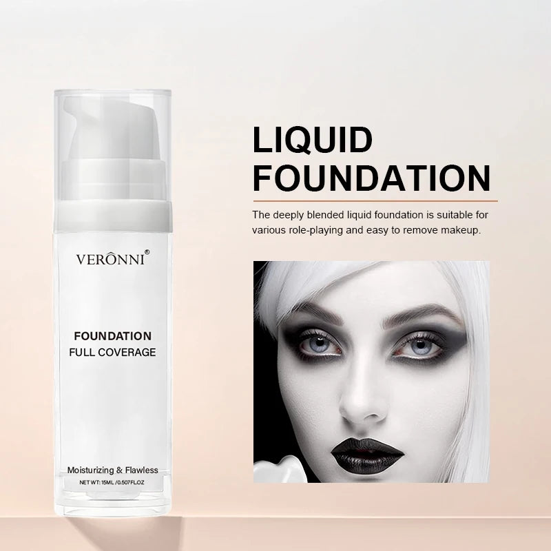 VERONNI Full Coverage Matte White Liquid Foundation,Extreme Coverage Heavy Duty Makeup,Waterproof & Long-Lasting Creamy Formula
