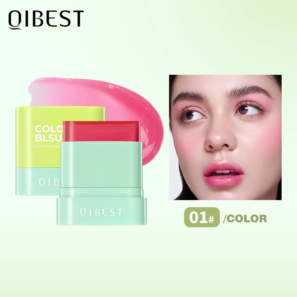 QIBEST Jelly Blush Stick Lip And Cheek Multi-Purpose Lip Tint Blusher Cooling Water Tint Sheer Lip Stain Moisturizing Makeup