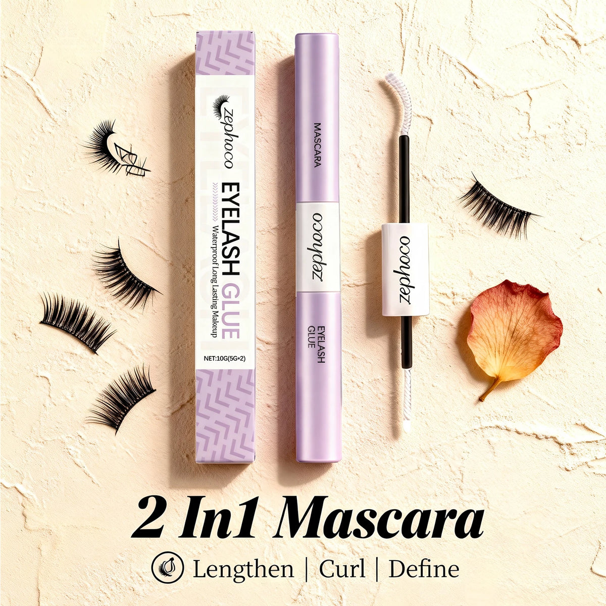 2 in 1 Mascara Waterproof Long-Lasting Makeup Eyelash Glue Smudge Proof Volumizing Curl Mascara Natural Eyelash Shaping Cosmetic