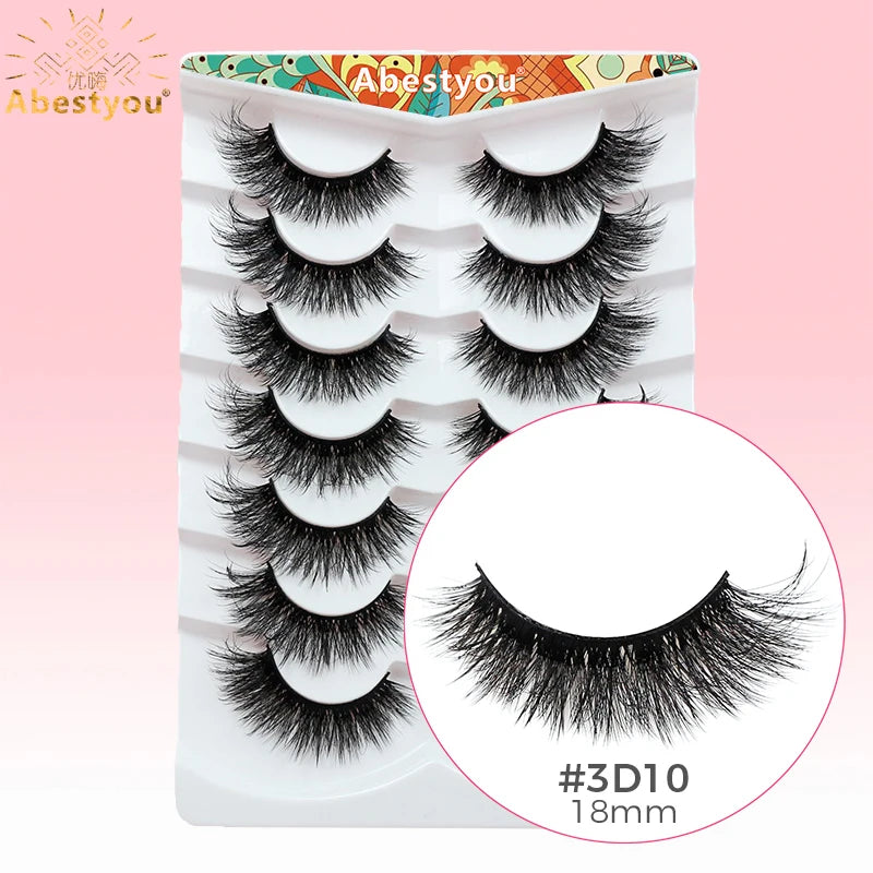 Abestyou Offical 7Pair 12mm Short Brown Coffee Color False EyeLashes Natural Long Wispy Invisible Band Full Strip 3d Mink Lashes