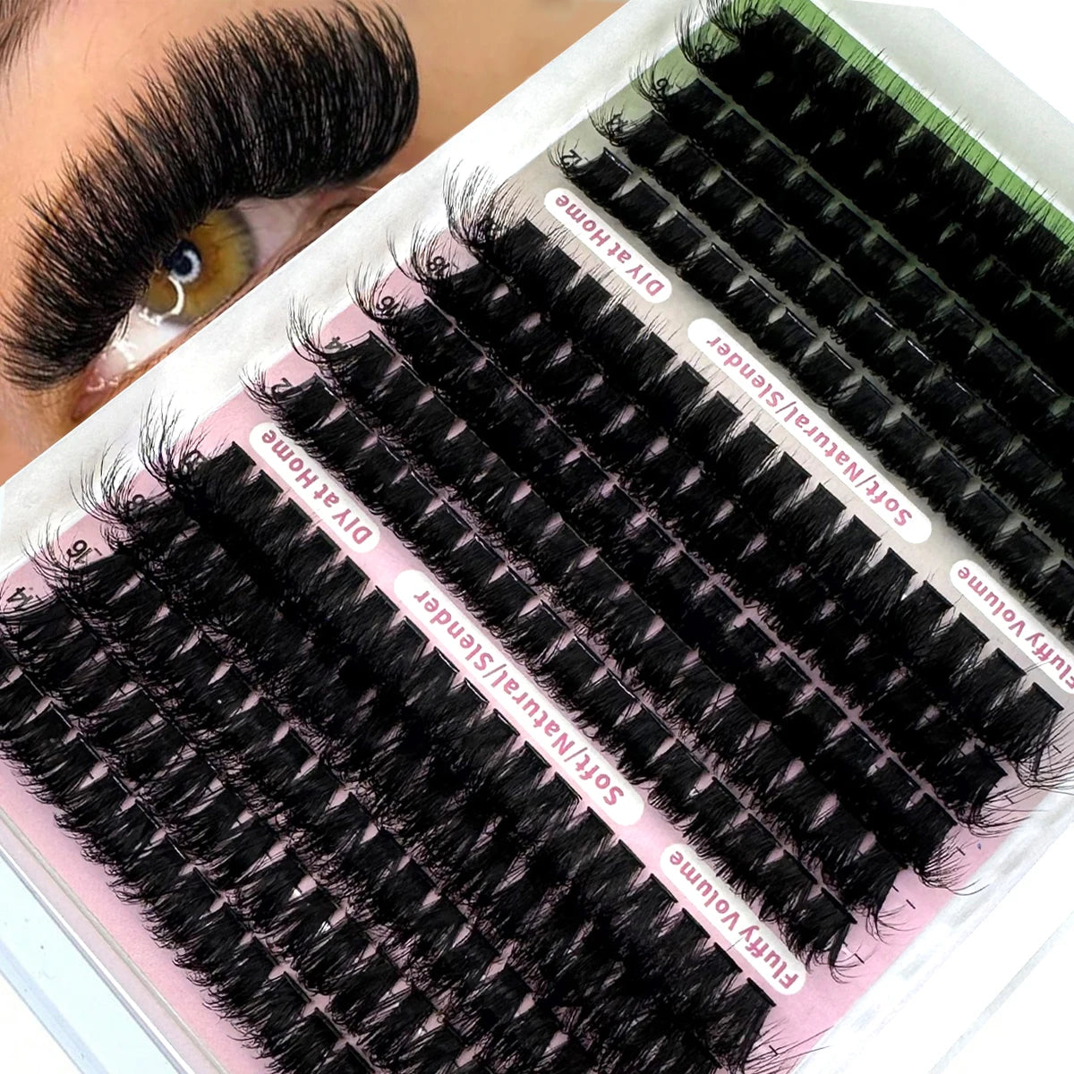 HBZGTLAD 15Rows Fluffy Cluster Lashes 100D-160D Natural Thick Eyelash Clusters D/CC/DD Individual Lashes DIY Eyelashes Extension