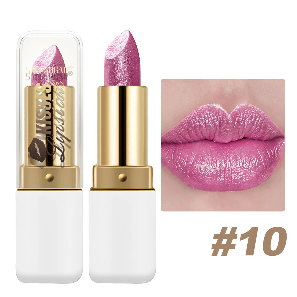 Pearlescent Metallic Lipstick Waterproof Long Lasting Moisturizing Matte Velvet Diamond Lip Gloss
