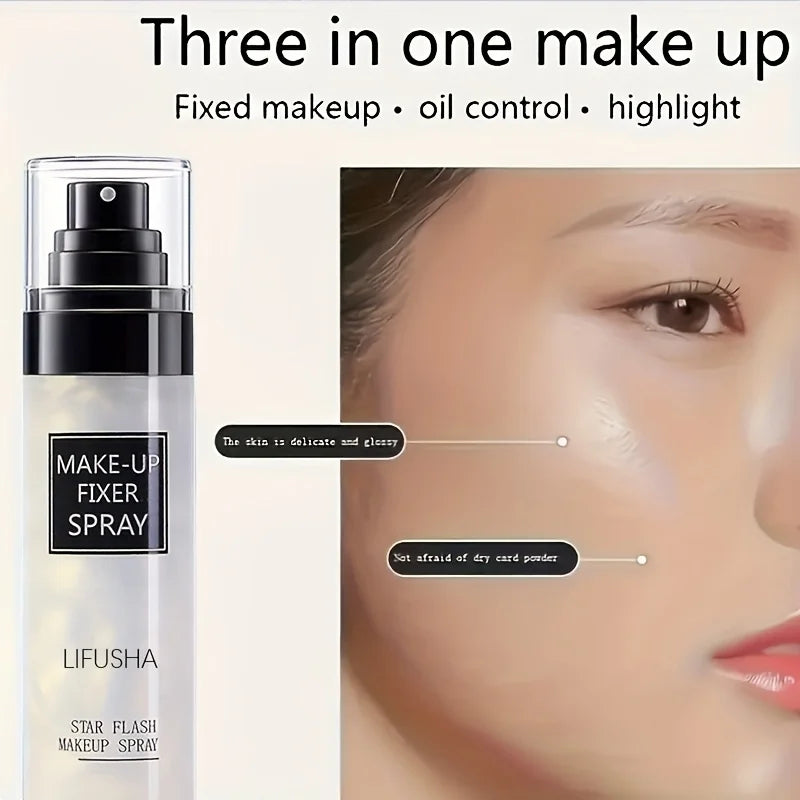 Star Flash Quicksand Makeup Setting Spray,Long-Lasting Makeup Fixer,Matte & Dewy Finish,Oil Control & Hydrating Waterproof