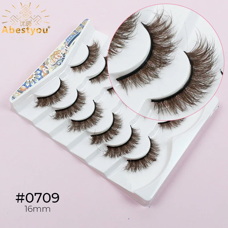 Abestyou 5d 6/7pairs Luxury Brand D Curl Fluffy Brown Colorful Mink Ruassia Volume Messy Lashes Blonde Bronze Dramatic Eyelashes