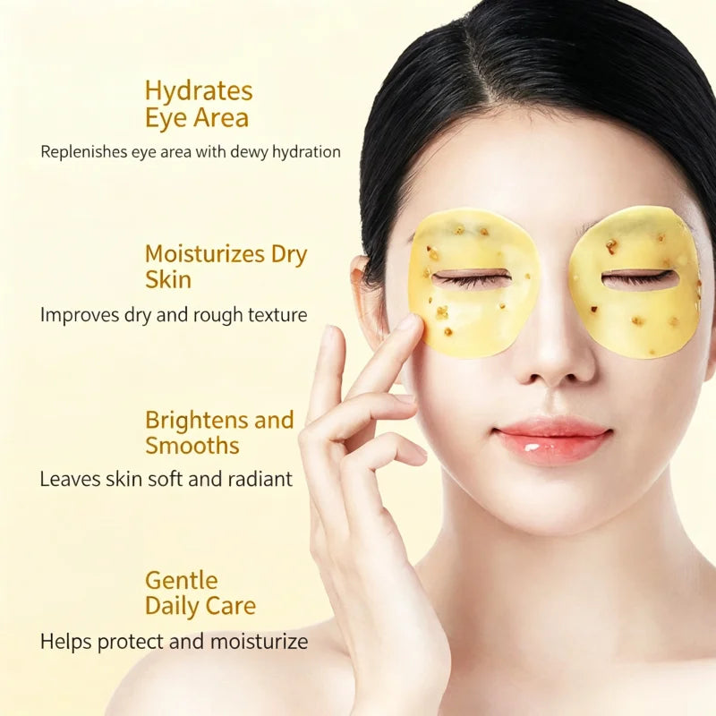 1 Box of 80 Eye Mask Patches Contains Golden Osmanthus Flower Essence, Antioxidant and Brightening Properties, Jelly Gel Texture, Adheres to the Eye Area Without Slipping, Moisturizes and Hydrates, Reduces Dry Lines an