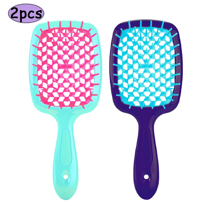2pcs Professional Comb Detangling Hair Brush Scalp Massage Anti-static Comb Hollow Out Hairbrush for Wet Dry Barber Hair Styling
