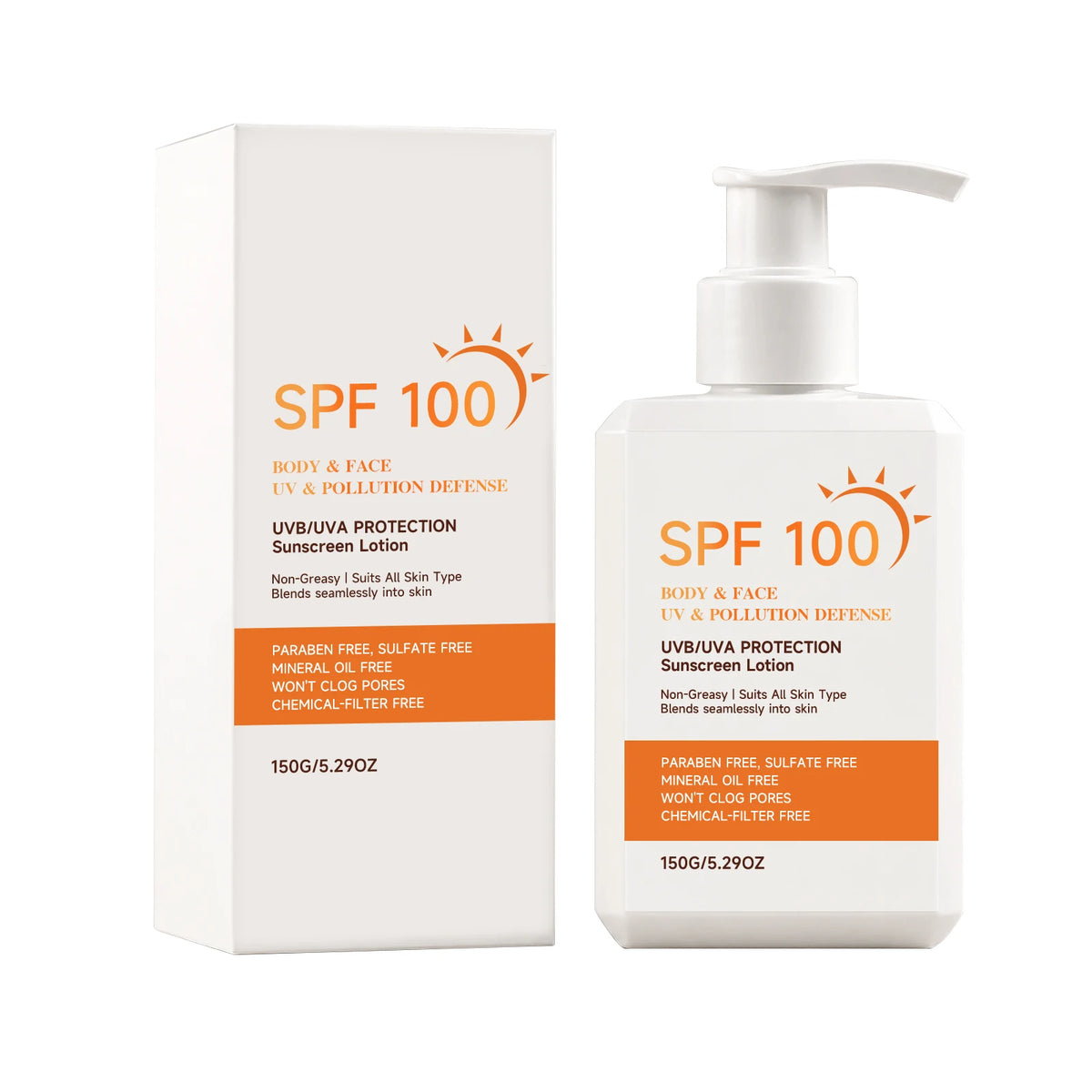 Spf 100 Sunscreen Anti UV Protection Dewy Finish Deep Hydration Water Resistant Non-greasy Sunblock for Body & Face Care 150g