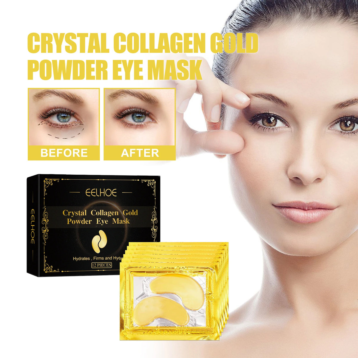 12 PCS EELHOE Collagen Eye Mask Daily Care Eye Skin Water Embellish Moisturizing Lip Care Eye Mask Paste