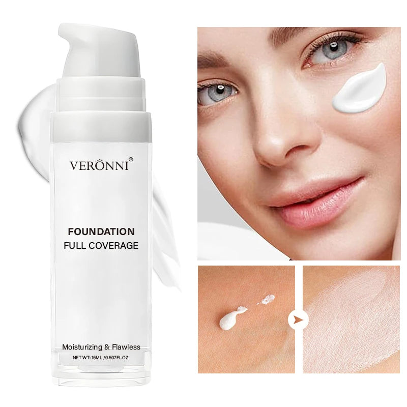 VERONNI Full Coverage Matte White Liquid Foundation,Extreme Coverage Heavy Duty Makeup,Waterproof & Long-Lasting Creamy Formula