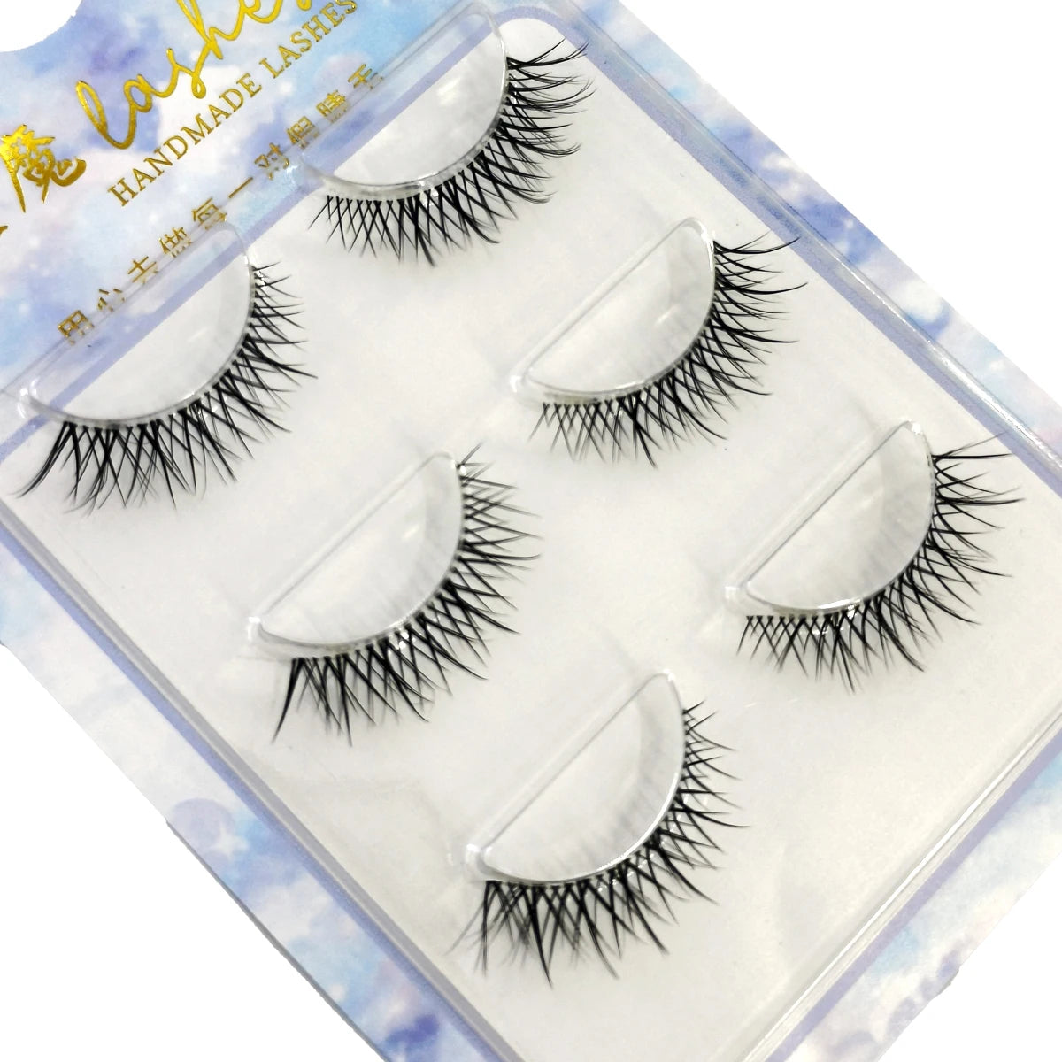 NEW 3Pair 4D Mink Lashes Natural Short Long Invisible Thin Band Fake Lashes Curl Soft Eyelashes Extension Beauty