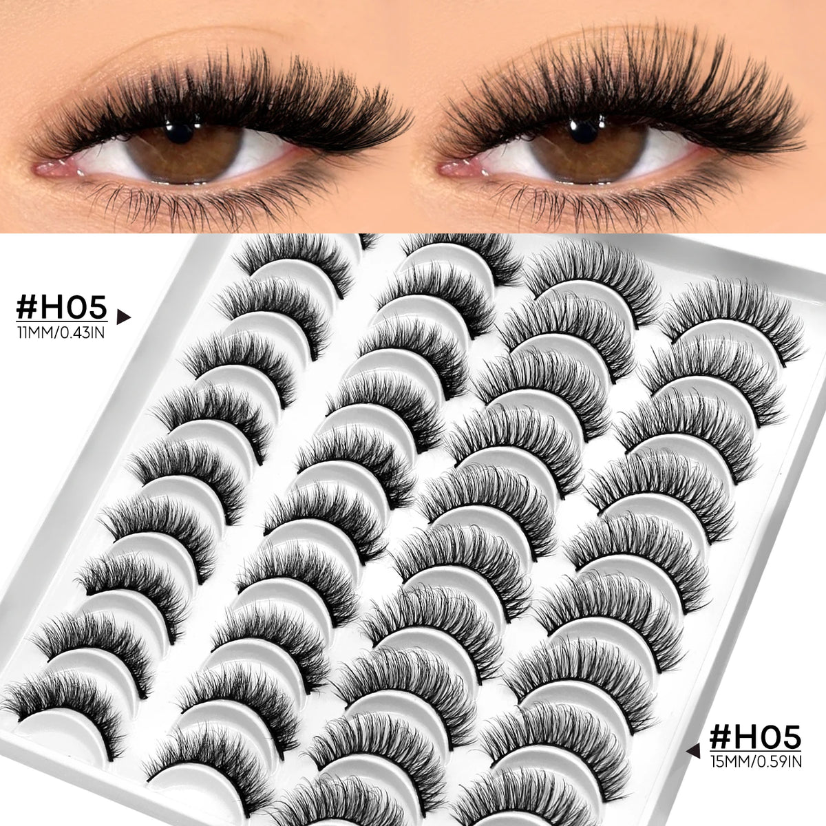 LASVIREY Fluffy Lashes 5/20 Pairs Natural Thick False Eyelashes Mixed Tray Lashes Dramatic Volume 3D Faux Mink Lashes Extension
