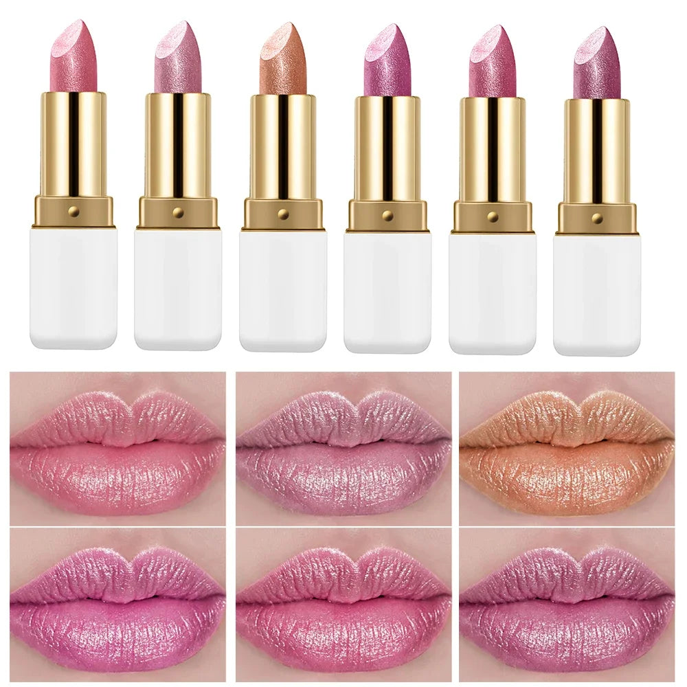Pearlescent Metallic Lipstick Waterproof Long Lasting Moisturizing Matte Velvet Diamond Lip Gloss