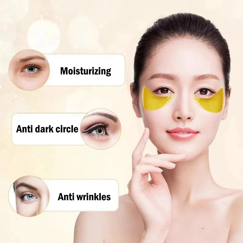 10pcs 24K Golden Crystal Collagen Eye Mask Anti Dark Circles Under Eye Bags Anti-Aging Wrinkle Remover Moisturizing Eye Patches