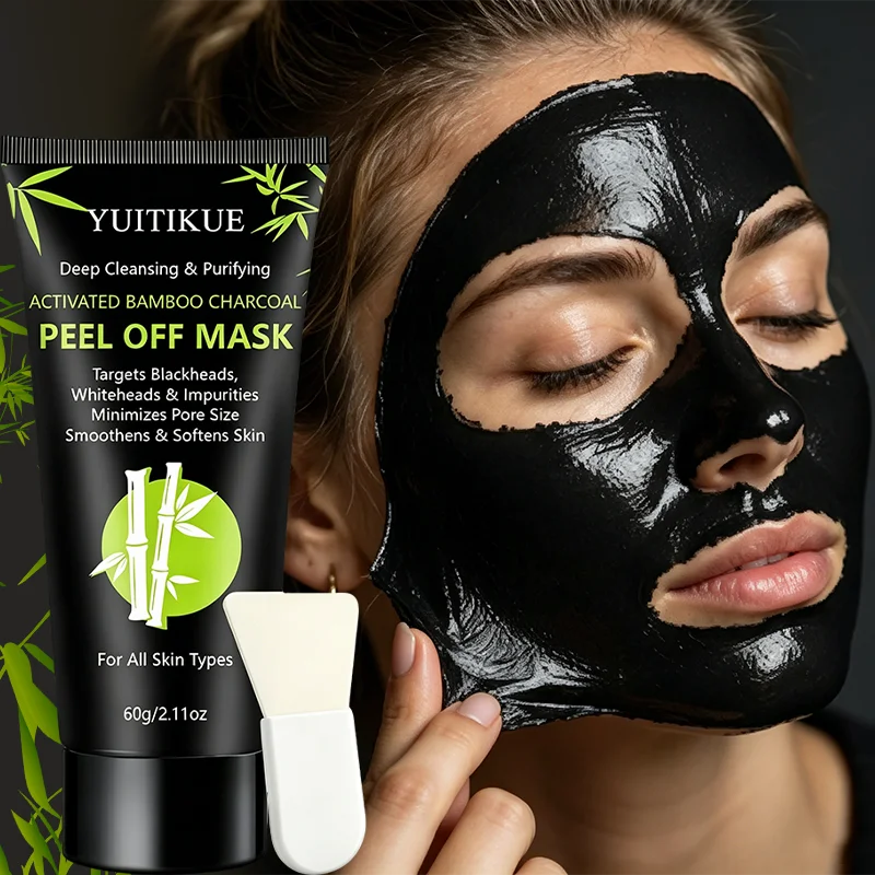 Activated Bamboo Charcoal Peel Off Mask Deep Purify Clear Blackhead Minimize Pore Facial Cleansing Mask With Applicator Spatula