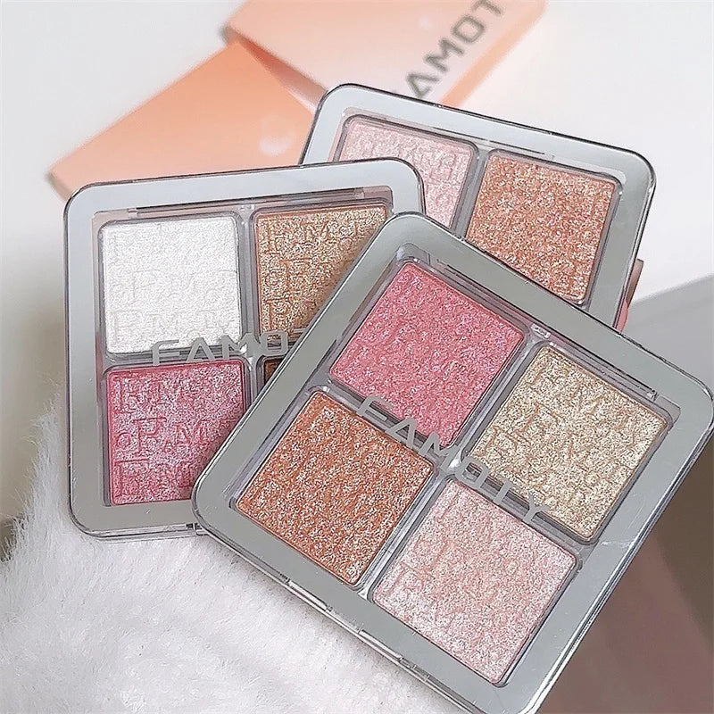 4 Color Face Highlighter Powder Palette Glitter Shimmer Natural Gloss Waterproof Contour Brighten Highlighter Illuminate Makeup