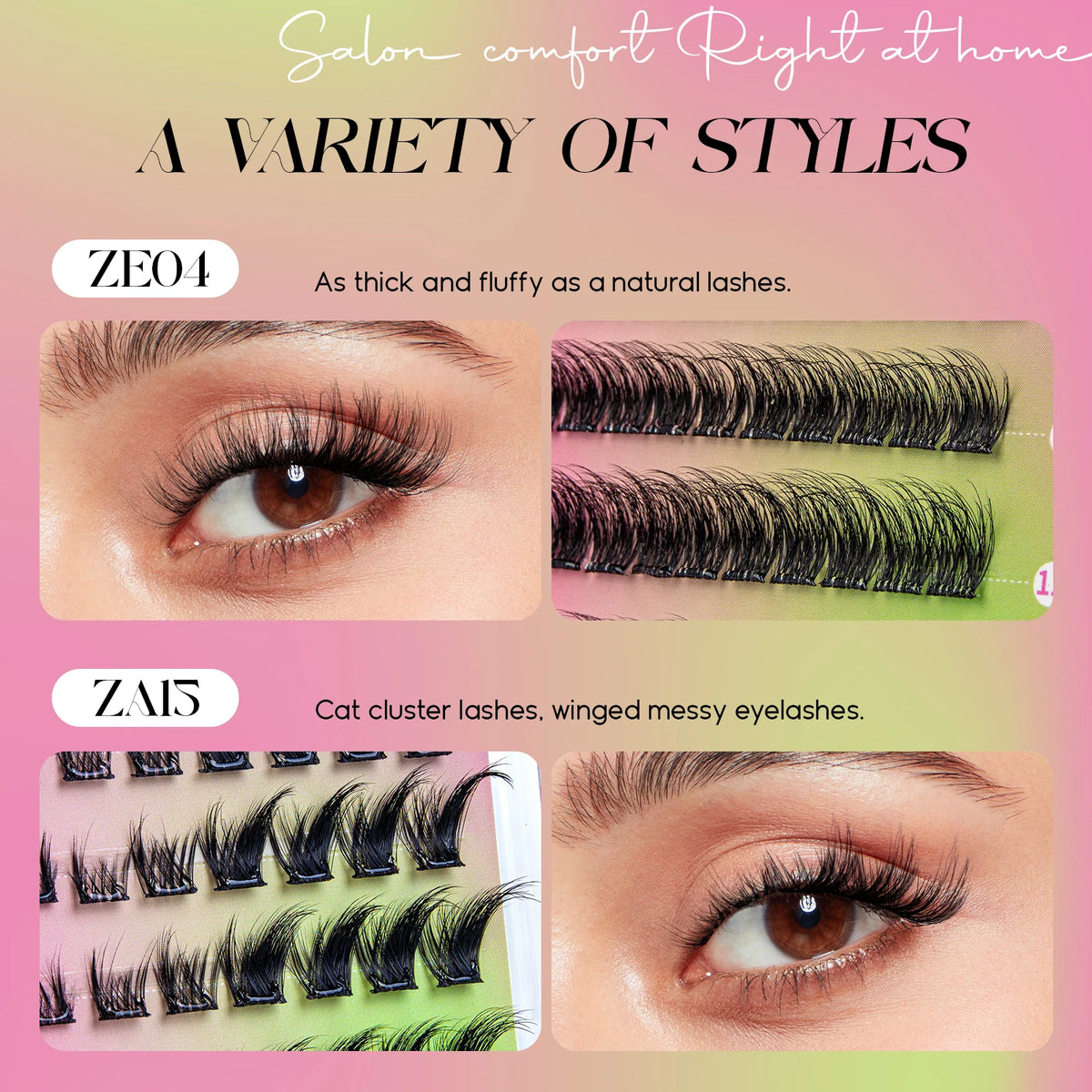 VYRILA Self Adhesive Cluster Lashes Glue-Free DIY Individual Eyelash Extension Natural Soft Lashes No Glue Needed Segmented Lash