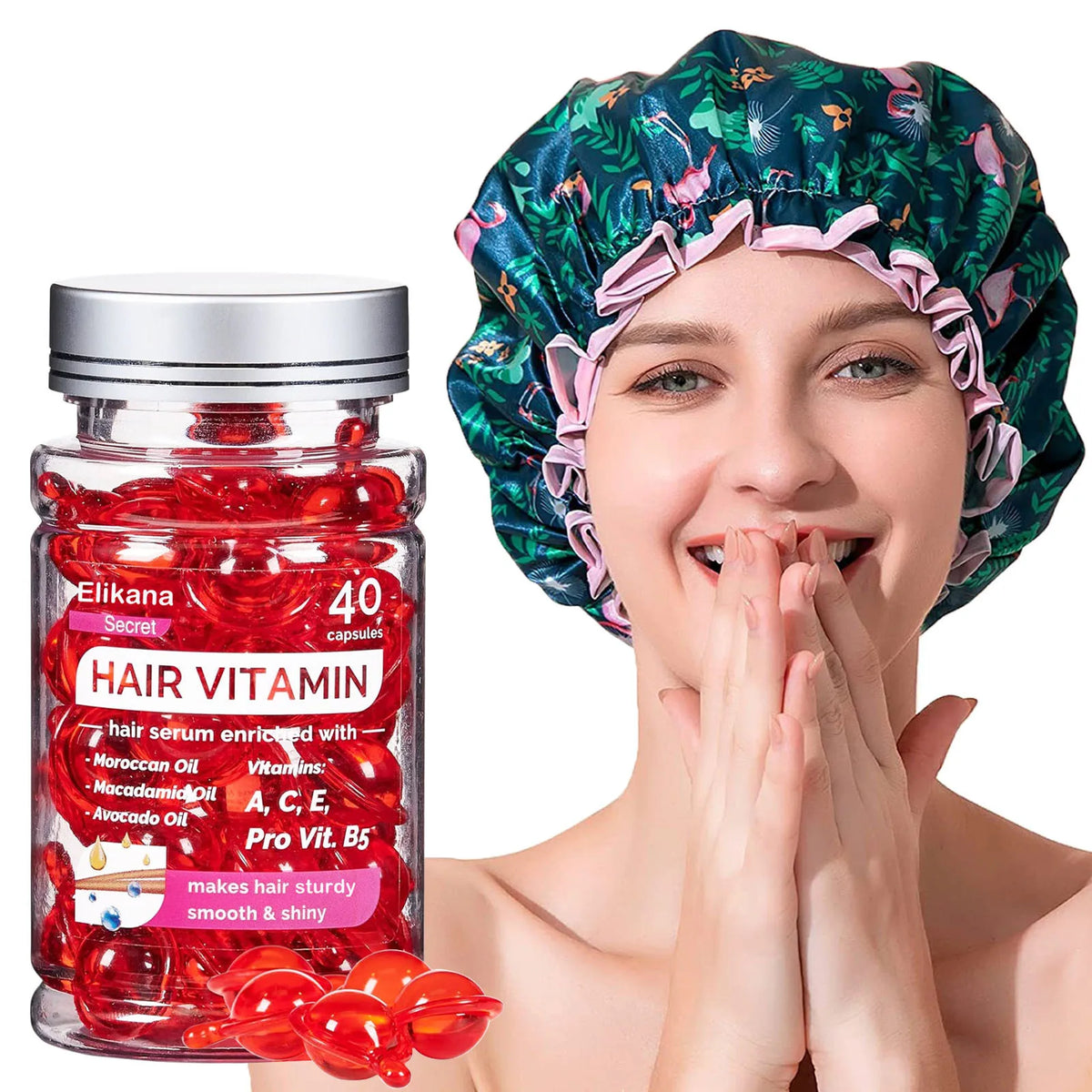 40 Capsules Leave-In Vitamin Hair Care Capsules, Moroccan Argan Nut Oil Essence, Repair Damaged Hair & Split Ends, Nourish Dry Frizzy Hair