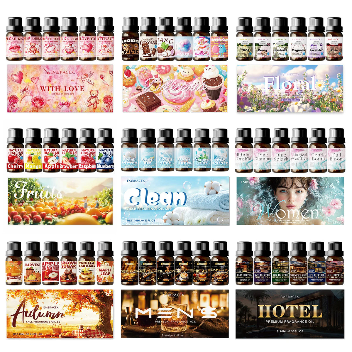 6pc/1Set 10ML Fragrance Oils Gift Set Fruit Delicious Hotel Autumn Scented Aroma Oil Warm Scent Christmas Gift Floral Clean Set
