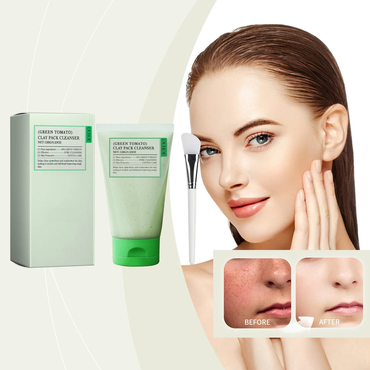 Green Tomato Clay Mask Cleanser for Women Deep Pore Cleansing, Oil Control, Gentle Daily Face Wash for Blackhead & Sebum Control