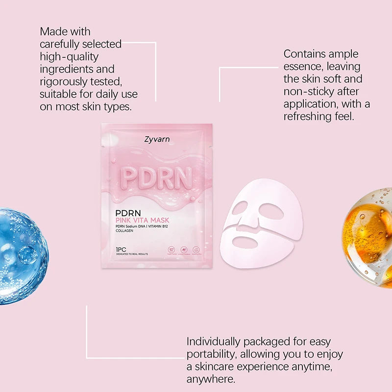1/3/5pcs PDRN Pink Collagen Mask Korean Vitamin B12 Skincare, Daily Hydrating Facial Sheet Mask