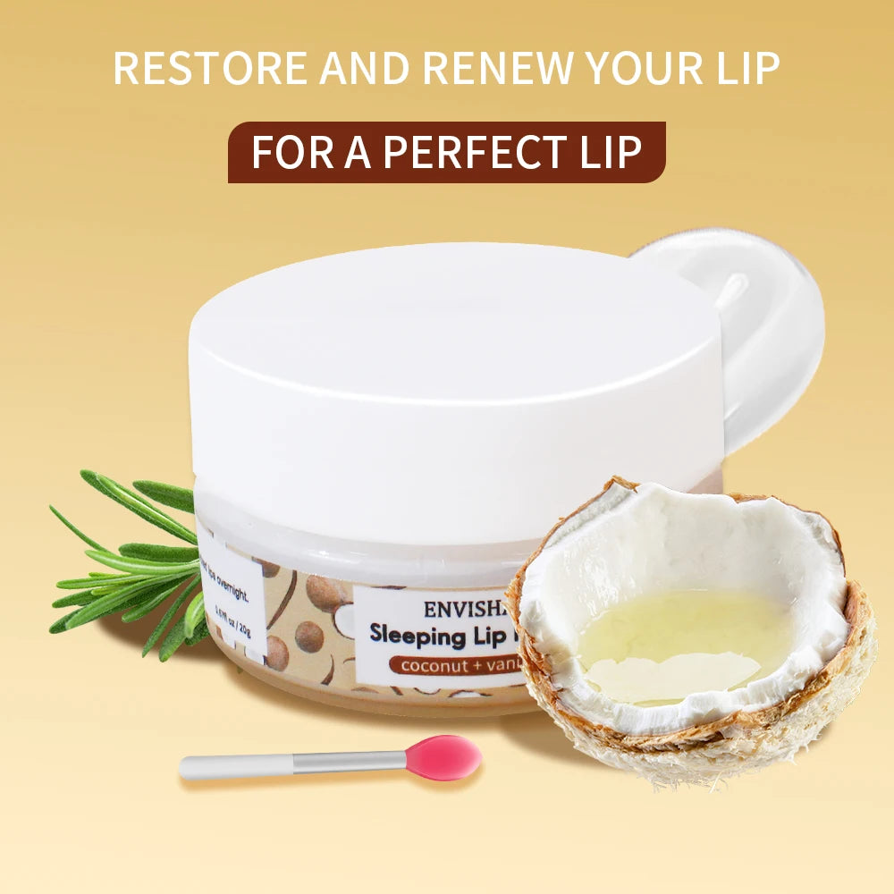 ENVISHA Coconut Lip Sleep Mask Night Sleeping Maintenance Moisturizing Fade Lines Nourishing Balm Skin Care Beauty Health 20g