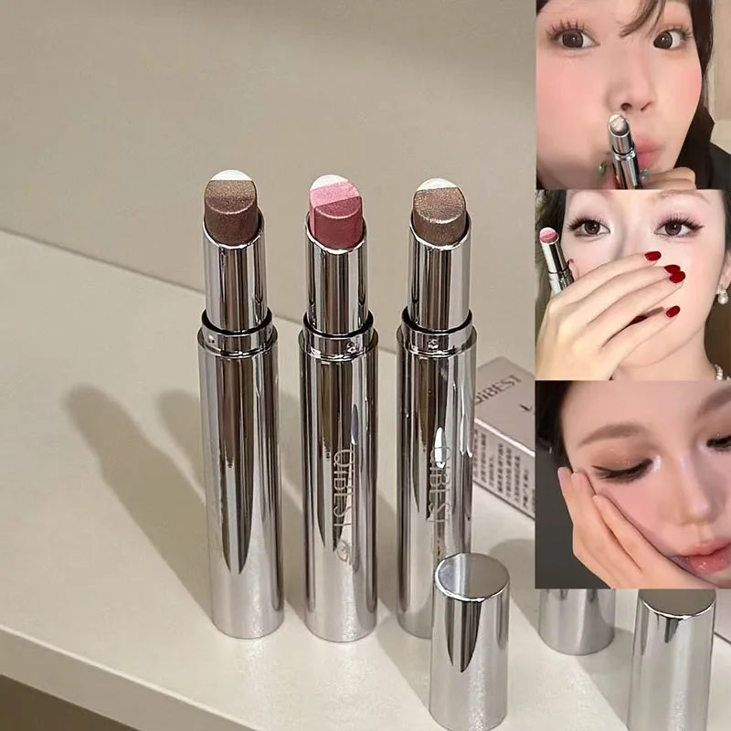 QIBEST Glitter Eyeshadow Stick Long Lasting Eye Shadow Pencil Cosmetics Shimmer Highlighter Brighten Lying Silkworm Eyeshadow