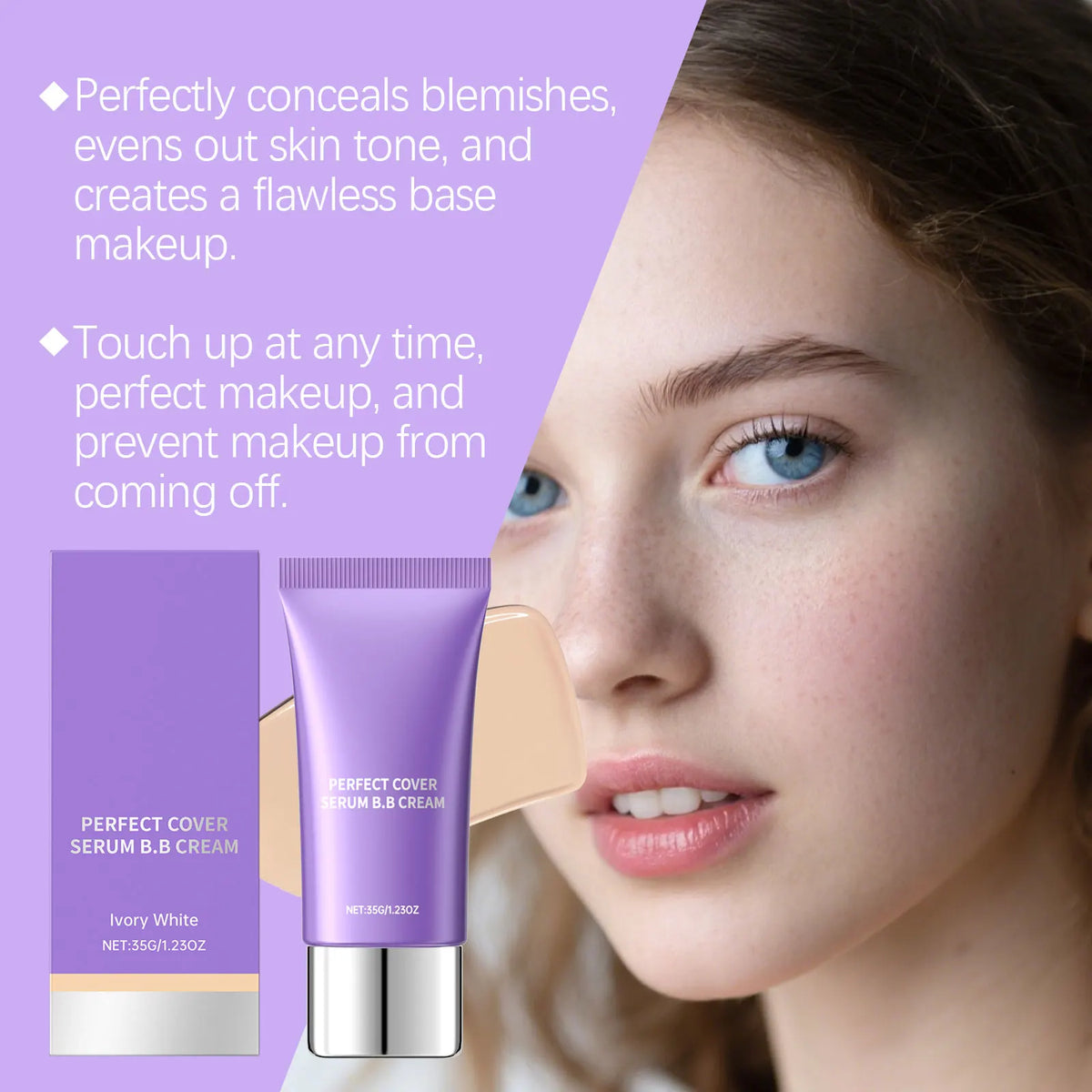2-in-1 Moisturizing Serum BB Cream Flawless Foundation Concealer Multifunctional Lightweight Brighten Base Makeup Sensitive Skin