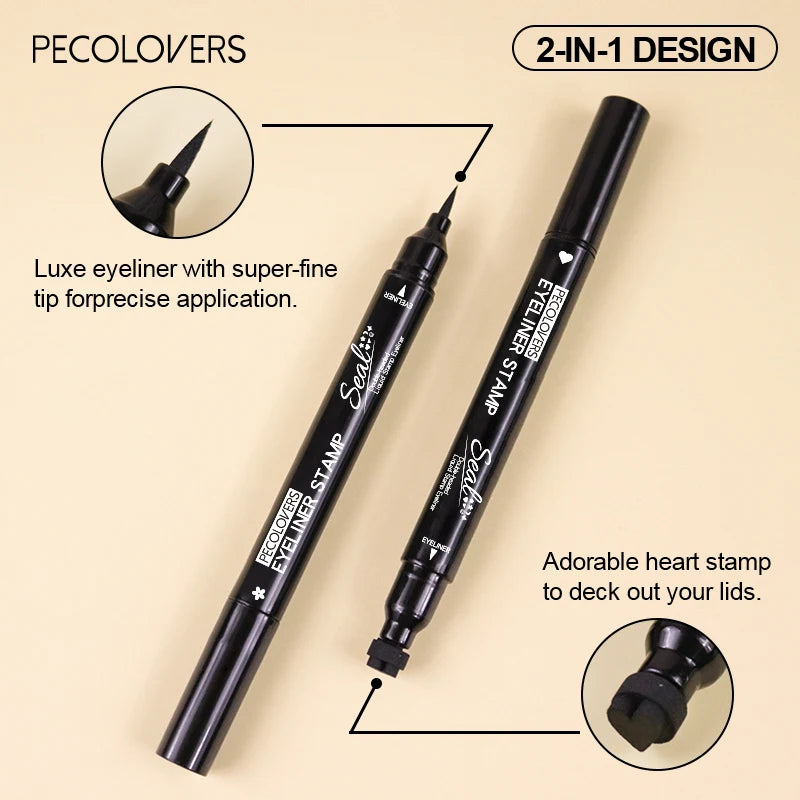 Double-head Liquid Eyeliner Pen with Stamps, Natural Finish Waterproof Quick-drying Long-lasting, Friendly Beginner Eye Beauty