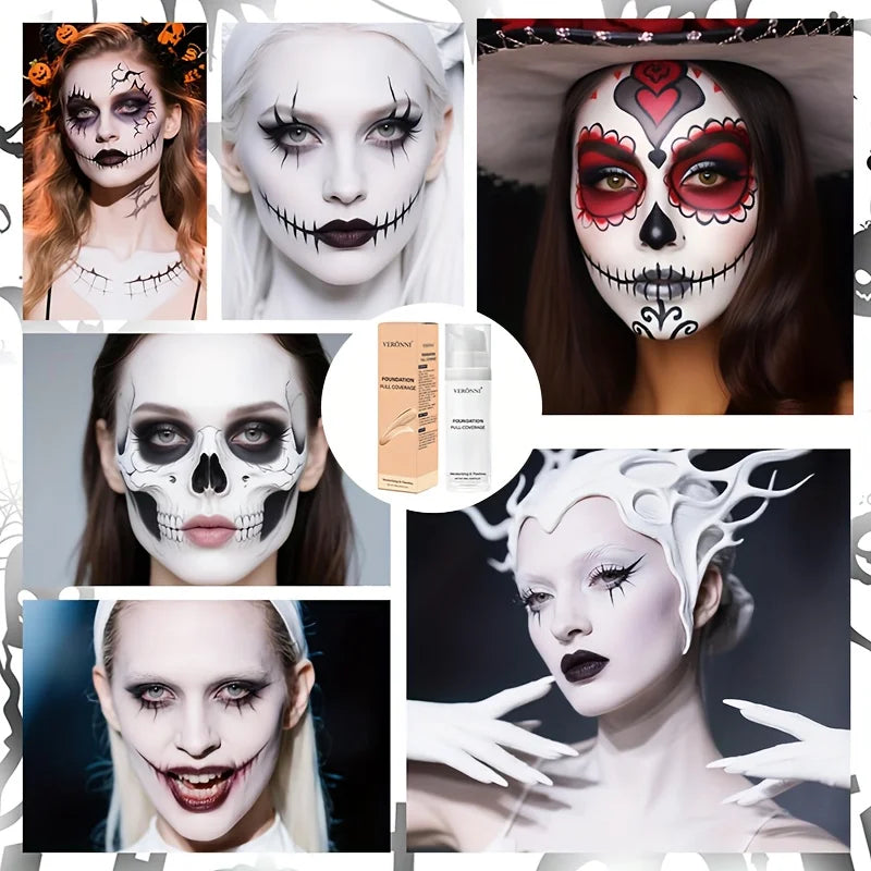 VERONNI Full Coverage Matte White Liquid Foundation,Extreme Coverage Heavy Duty Makeup,Waterproof & Long-Lasting Creamy Formula