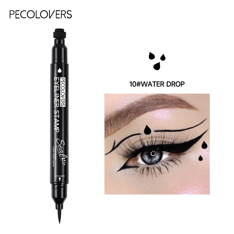 Double-head Liquid Eyeliner Pen with Stamps, Natural Finish Waterproof Quick-drying Long-lasting, Friendly Beginner Eye Beauty